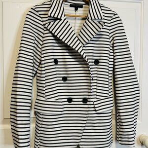 Banana Republic Striped Pea Coat in Black and White